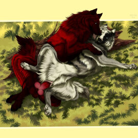 animal_genitalia animal_penis animal_pussy balls black_body black_fur black_nose blue_eyes canid canine canine_genitalia canine_penis canine_pussy canis claws detailed_background duo erection female female_penetrated feral feral_on_feral feral_penetrated feral_penetrating feral_penetrating_feral fluffy fur genitals grass grey_body grey_fur hi_res knot letterbox looking_at_another lying male male/female male_penetrating male_penetrating_female mammal msdeadsoul on_ground on_side outside paws penetration penile penile_penetration penis penis_in_pussy plant pussy quadruped red_body red_fur red_penis sex spread_legs spreading tongue tongue_out vaginal_penetration white_body white_fur wolf