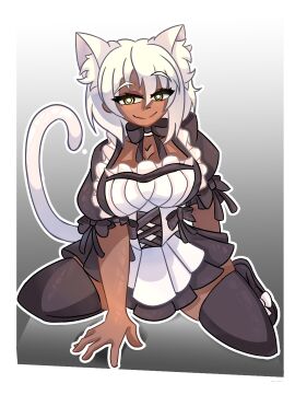 animal_ears animal_tail big_ass big_breasts big_butt big_thighs big_titties breasts brown_skin clothing commission curvaceous curvaceous_female curvaceous_figure curvy curvy_figure curvy_hips female female_focus female_only maid maid_uniform original original_character short_hair vacachikita white_hair
