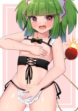 angry beatmania beatmania_iidx blush bombergirl breasts corset covering_breasts covering_crotch crying embarrassed female frustrated hishimiya_tsugaru looking_at_viewer maid_bikini maid_uniform open_mouth scared small_breasts sweaty tears teeth unconventional_maid useless_clothing wet_skin