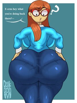 ass big_ass big_breasts breasts darkdoom female huge_ass huge_breasts kindergarten_(game) kindergarten_3 ms._lovelett pantylines text tight_clothing wide_hips