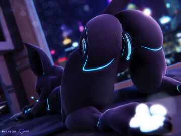 3d 808_(hi-fi_rush) 808_(vlad-lox) absurd_res anthro ass biped blurred_background bodily_fluids digital_media_(artwork) domestic_cat felid feline felis female fingers foxventus genital_fluids genitals hi-fi_rush hi_res inside looking_back lying machine mammal microsoft nude paws pussy robot solo tail tango_gameworks thick_thighs three-quarter_view vaginal_fluids