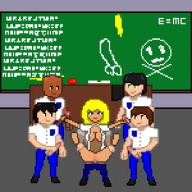 animated bad_anatomy blonde_hair blue_eyes breasts cum cum_in_pussy cum_inside cum_on_body cum_on_breasts cumshot desk fapping female gang_bang gangbang gangrape gif jacking_off male male/female masturbation multiple_boys multiple_males pixel_animation pixel_art pussy school straight straight_sex teacher teacher_and_student unknown_artist unknown_character unknown_source