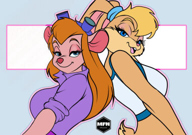 2girls blonde_hair female gadget_hackwrench lola_bunny mrfuzzynutz red_hair space_jam toon_disney