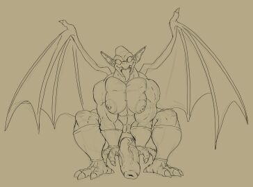 abs absurd_res anklet big_penis boner bracelet capcom demon demon's_crest empty_eyes erection firebrand gargoyle gargoyle's_quest genitals ghosts_'n_goblins hi_res huge_cock humanoid_genitalia humanoid_penis humanoid_pointy_ears jewelry koopacoon looking_at_viewer male male_only membrane_(anatomy) membranous_wings monochrome moobs muscular muscular_male nipples nude penis red_arremer smile solo tongue tongue_out wings