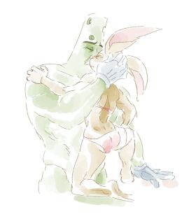 big_cheese duo green_body kissing non-human size_difference teatimetutu toontown_corporate_clash toontown_online toontown_rabbit
