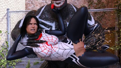 1boy 1girls ahe_gao asian_female black_hair bodysuit captured captured_heroine cindy_moon crying crying_with_eyes_open defeated defeated_heroine elmeistro extreme_fisting female fisting fit fit_female forced_orgasm heroine heroine_in_trouble male maledom marvel marvel_comics silk_(marvel) spider-man_(series) squirting stomach_bulge straight superhero superhero_costume superheroine teeth_clenched tight_clothing venom_(marvel)