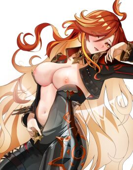 ass big_ass big_breasts breasts genshin_impact girl latex mavuika_(genshin_impact) motorcycle naked naked_female naked_girl nude nude_female red_hair tits_out women