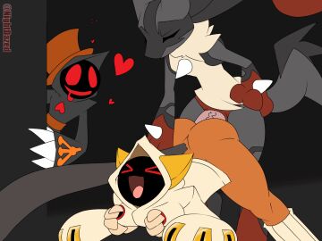 2boys1girl animated blazblue female kaka_(blazblue) lucario male nightdazed pokemon pokemon_(species) sex taokaka zyrovii