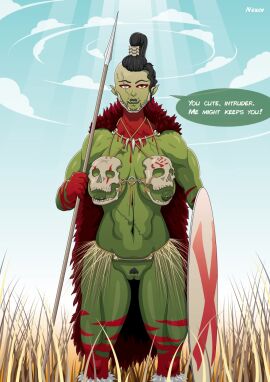 1_female 1girls abdominal_scar abs amber_eyes animated biceps black_hair blind_eye blue_sky body_hair bodypaint bone bone_hair_ornament bone_piercing bra bulging_biceps bulging_muscles cell_shading cloud clouds compliment complimenting_viewer damaged_eye exposed_breasts exposed_nipples exposed_pussy exposed_torso eyeshadow facepaint facial_scar fangs female female_fighter female_focus female_monster female_only female_orc field field_background fighter fur_boots fur_cloak fur_clothing fur_coat grass gray_eye green_body green_eyes green_nipples green_skin green_skinned_female grin grinning grinning_at_viewer hairy_pussy holding_object holding_shield holding_spear holding_weapon huge_ass huge_breasts huge_thighs humanoid humanoid_female humanoid_focus impractical_armor impractical_clothing large_ass large_breasts large_nipples large_thighs larger_female looking_at_viewer looming looming_over missing_ear monster_girl mp4 muscles muscular muscular_female muscular_thighs naked naked_female nexor nipple_piercing nipple_spikes nude nude_female orange_eyes orc orc_female pierced_nipples pointy_ears ponytail pov pubic_hair pussy pussy_out red_bodypaint red_cloak red_clothing red_eyeshadow red_face_paint scar scarred scarred_body scarred_face self_upload shield showing_teeth skirt skull skull_bra skull_crushing_thighs sky slideshow smile smiling smiling_at_viewer smirk smirking smirking_at_viewer spear speech speech_bubble straw stripes stripes_(marking) strong strong_female strong_woman suggestive_dialogue tagme talking talking_to_viewer tall_female taller_female text text_box toned toned_body toned_female tooth_necklace towering tribal tribal_clothing tribal_markings undressing vagina variations video warrior watermark white_eyes wielding_weapon woman_only yellow_eyes