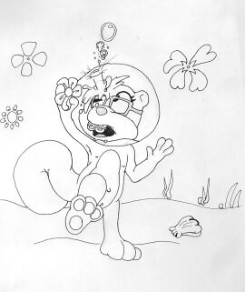 1girls aged_down anthro barefoot braces bubbles cub diving_helmet dtcg feet female flat_chest furry glasses helmet leak monochrome navel nickelodeon nipples nude ocean paws peril pussy sandy_cheeks sea sketch skinny_dipping solo spongebob_squarepants squirrel tagme traditional_media_(artwork) underwater water young