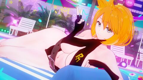 16:9_aspect_ratio 3d ass belt big_breasts black_gloves blonde_hair blue_eyes breasts clothing elbow_gloves female fingerless_gloves gloves high_resolution huge_ass huge_breasts kasumi_(pokemon) large_ass large_breasts looking_at_viewer lying misty_(pokemon_hgss) navel on_side orange_hair pokemon pokemon_character pokemon_gsc pokemon_hgss pool poolside revealing_clothes short_hair smile solo swimsuit thick_ass umbrella v very_high_resolution