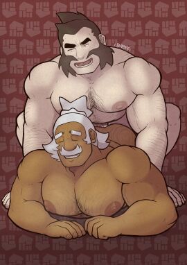 2boys abs anal anal_sex ass back back_muscles bara baraboy bear_(body_type) big_muscles big_nipples big_pecs big_penis boner brown_hair chest_hair chuck_(pokemon) daddy dark-skinned_male dark_skin dilf doggy_style duo erection gay gym_leader hair hairy hairy_ass hairy_male hala_(pokemon) happy_trail huge_muscles human human_on_human human_penetrated human_penetrating_human hunk interracial kahuna leg_hair light-skinned_male light_skin lying male male/male male_only male_penetrated male_penetrating_male moustache musclegut muscles muscular muscular_human muscular_male nipples nude pecs penetration penis penis_in_ass pokemon pokemon_gsc pokemon_sm pubic_hair sex sideburns signature silver_fox sweat tanned white_hair yaoi