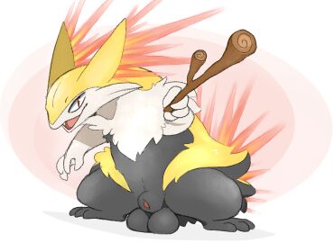 2025 3_toes animal_genitalia animal_penis anthro backsash balls braixen digital_media_(artwork) fangs feet fire flaming_hair fur genitals hybrid hybrid_pokemon male mammal nintendo nude open_mouth penis pokefusion pokemon pokemon_(species) pokémon_(species) pseudo_hair red_eyes sheath simple_background smile solo standing stick teeth toes tongue tuft typhlosion white_background white_body white_fur yellow_body yellow_fur