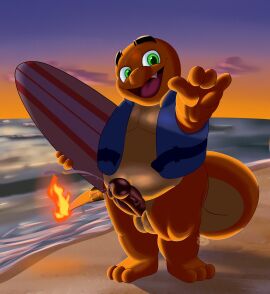 1boy 1male 2025 absurd_res balls beach belly ben_d_koopa bodily_fluids charmander chubby chubby_belly chubby_male cock cum cum_outside cumming cumming_outside cumshot dick erect_cock erect_dick erect_penis erected_penis erection fanart flaming_tail gay green_eyes hadou_(satsui-n0-had0u) hard_cock hard_dick hard_penis illustration life_vest looking_at_viewer male male_only naked naked_male nintendo nude nude_anthro nude_male open_mouth orange_body outdoor_nudity outdoors outside outside_nudity penis pokemon pokemon_(species) satsui shaka_sign smile smiling solo solo_anthro solo_focus solo_male sunset surfboard tail thick_thighs