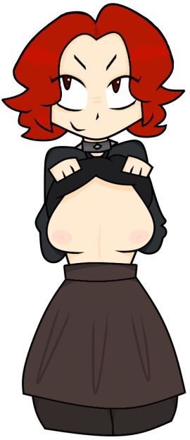 breasts female red_eyes red_hair skirt white_skin
