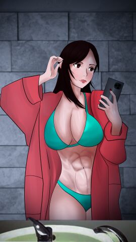 abs bathroom big_breasts breasts female final_fantasy final_fantasy_vii jubaby muscular selfie tagme thick_thighs tifa_lockhart