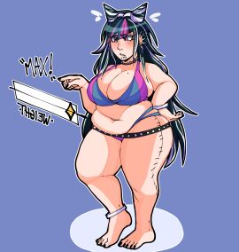 1girls bare_legs barefoot beauty_mark bikini black_nails bluueygooey body_slider breasts choker chubby cleavage curvy danganronpa ear_piercing fat fat_female female female_only huge_breasts legs long_hair mioda_ibuki mole mole_on_breast multicolored_hair nail_polish piercing slider slider_(control) solo stats swimsuit thick_thighs very_long_hair voluptuous