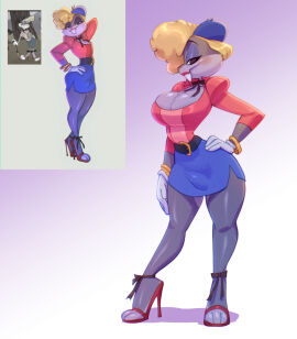 1femboy ankle_ribbon anthro bigdad blush buckteeth bugs_bunny bulge bulge_through_clothing crossdressing eyeshadow femboy fembugs_bunny furry hourglass_figure lagomorph lipstick looney_tunes male male_only skirt solo_male