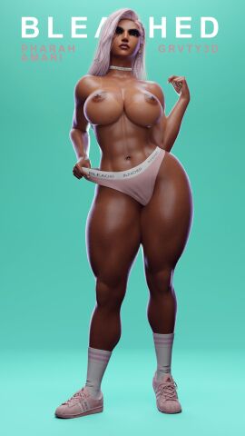 1girls 3d 3d_(artwork) 9:16 adidas areolae athletic big_breasts bleached bleached_clothing braid breasts brown_skin choker contrapposto dark-skinned_female dark_skin face_tattoo fareeha_amari female female_focus female_only fit fit_female grvty3d large_breasts looking_at_viewer navel_piercing nipple_piercing nipples overwatch overwatch_2 panty_pull pharah pierced_nipples piercing pink_hair pink_panties raceplay simple_background sneakers socks solo solo_female solo_focus tanline tanlines tattoo white_socks wide_hips