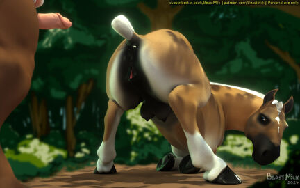 ambiguous_species animal_genitalia animal_pussy ass ass_up beastmilk breasts crotchboobs crotchboobs_visible_through_thighs duo equid equine female feral genitals hooves horse male mammal penis presenting presenting_hindquarters pussy solo_focus