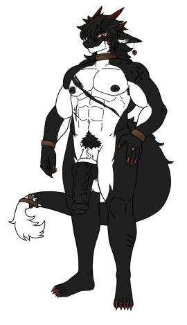 abelian_zodiac abs anthro balls belly big_balls big_penis black_body black_nipples black_skin claws collar dragon dragon_horn drizzziit ear_piercing ear_ring facial_scar genitals hi_res inner_ear_fluff lexin_voldegold male male/male muscular mythological_creature mythological_scalie mythology nipples penis piercing pubes red_claws red_eyes ring ring_piercing scalie scar smile smirk solo tuft white_belly