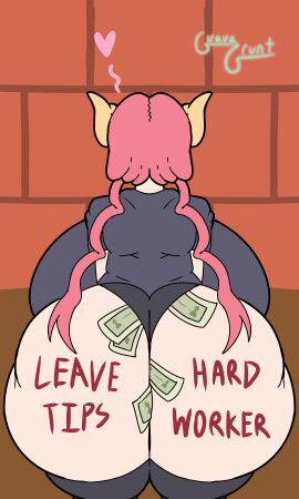 1girls 2d ass back_view big_ass big_breasts breasts butt_floss clothed clothed_female dollar_bills dragon_girl facing_away female female_only guavagrunt heart horn huge_ass huge_breasts ilulu_(dragon_maid) indoors miss_kobayashi's_dragon_maid money money_in_underwear money_under_clothes monster_girl prostitute prostitution red_body shortstack standing thick_thighs thighhighs thighs wall wall_(structure) writing writing_on_ass writing_on_body