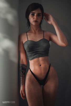 3d ass big_ass big_breasts breasts ellie_(the_last_of_us) ellie_williams female female_torso full_color light_skin lumbly3d naughty_dog no_penetration nude panties pussy solo solo_female tattoo the_last_of_us the_last_of_us_2 thong