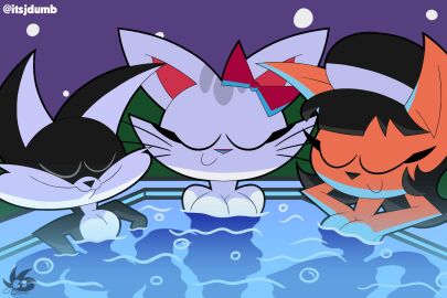 3girls carlota_furry carlota_michimiau cleavage female furry_female jacuzzi jdone kitty kitty_katswell looney_tunes michi_guau nude penelope_pussycat t.u.f.f._puppy topless_female