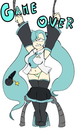 euf hatsune_miku humiliated humiliating humiliation_fetish panties shimapan skirt_lift skirt_removed striped_clothing striped_panties stripes