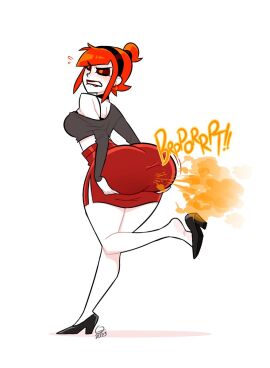 1girls ass big_ass big_butt biting_lip closed_eyes fart fart_fetish farting female grabbing_ass heels holding_ass leg_up oddtenn orange_hair pepper_(lolotron6) skirt tenuousoddity thick_ass thick_thighs