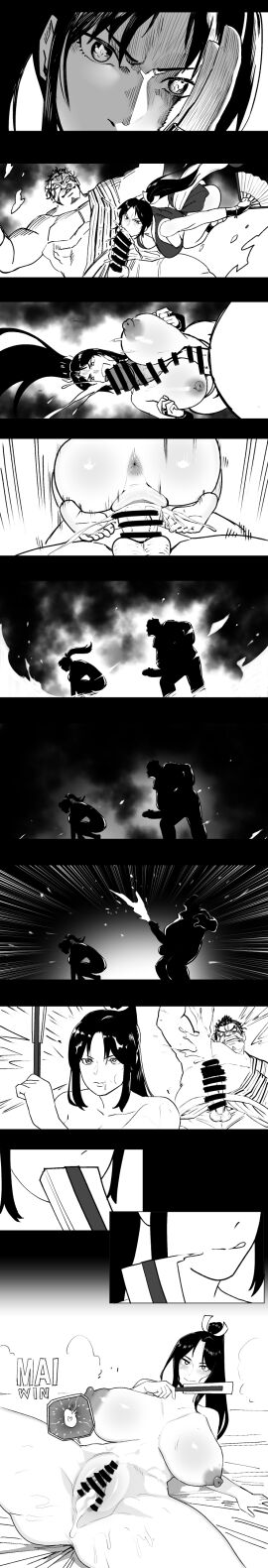 breasts censored clothed_sex cum_in_pussy edmond_honda fan fatal_fury fellatio female getting_naked hotsaurus huge_breasts impregnation long_image mai_shiranui mixed-sex_combat monochrome paizuri pussy sex sex_fight street_fighter