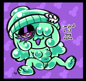 1girls 2d ass beanie beanie_hat breasts exposed feet female green_body iseenudepeople jelli_(chocovania) nude one_eye_covered original original_character perky_breasts pussy relaxed relaxed_expression slime slime_girl soles solo text tired_eyes tits tummy vaginal