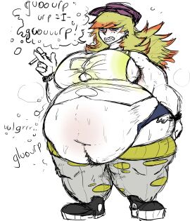 1girls 2d 2d_(artwork) 2d_artwork armpit armpit_hair ass big_breasts booty_shorts bracelets breasts burp burping cigarette ear_piercing fat fat_female female female_focus female_only freckles freckles_on_face hair happy_trail hat long_hair multicolored_hair obese open_mouth ripped_clothing ripped_stockings sharp_teeth solo solo_female solo_focus sweat sweating sweaty text text_bubble thick thick_ass thick_thighs thigh_highs thighhighs thighs thunder_thighs thunderthighs yobaba