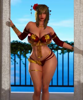3d alternate_hairstyle armlet blonde blonde-haired_female blonde_hair bracelet breasts circlet crown curtains curtains_open elden_ring entitledgoose female female_focus female_only fromsoftware full_body goddess gold_eyes gold_jewelry golden_crown golden_eyes hair_over_one_eye hair_pin jewelry large_breasts light-skinned_female light_skin milf mother necklace older_female queen queen_marika_the_eternal red_bikini red_lipstick revealing_clothes royal royalty sea seductive_look seductive_pose solo solo_female thighlet thighs very_long_hair voluptuous voluptuous_female