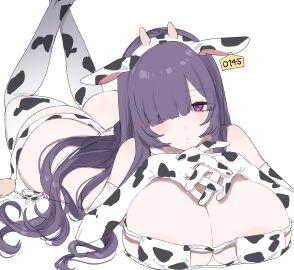 1girls breasts cow_bikini cow_ears cow_horns cow_print cow_tag cow_tail ear_tag eurasia_(wtp09ptw14) female francoise_(eurasia) huge_breasts long_hair looking_at_viewer original purple_eyes purple_hair wtp09ptw14