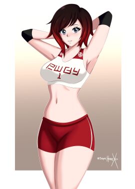 2d alternate_costume artist_name breasts female female_only gym_uniform light-skinned_female light_skin pale-skinned_female pale_skin ruby_rose rwby short_hair solo sonicheroxd tagme watermark