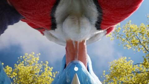 2024 3d bad_wulfie balls black_body black_fur blender_(artwork) blue_body blue_fur blue_sky bodily_fluids canid canine canis cloud cum cum_on_face cum_on_penis cycles digital_media_(artwork) duo fellatio fur genital_fluids genitals leaf low-angle_view male mammal oral oral_penetration outside penetration penile penis plant realistic red_body red_fur red_wulfie sex sky tree white_body white_fur wolf