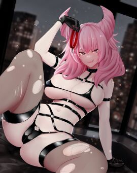 1girls bdsm_outfit belt bicio biting_own_lip city collar condesavr female female_only gloves goth_girl indie_virtual_youtuber latam_virtual_youtuber leather_clothing leather_straps legwear light-skinned_female light_skin navel pantyhose pink_hair revealing_clothes ripped_pantyhose seductive seductive_look solo stockings string_panties thick_thighs virtual_youtuber vjin vtuber vtuberfanart youtube_hispanic zipper zipper_panties