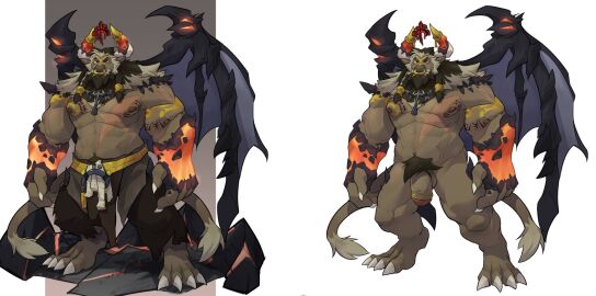 1boy 2_horns 2_tails abs anthro balls beard biceps big_muscles blizzard_entertainment bottomwear bovid bovine brown_body cattle clothed clothing demon european_mythology facial_hair facial_piercing flaccid foreskin genitals greek_mythology hair hi_res horn humanoid_genitalia humanoid_penis hybrid loincloth male male_focus male_only mammal minotaur model_sheet mouth_closed multi_horn multi_tail muscles muscular muscular_male mythology nose_piercing nose_ring nude ottar paladin_(wildigu) pants penis pesc piercing pubes quads retracted_foreskin ring_piercing scar simple_background solo solo_focus standing tauren topless uncircumcised warcraft wings