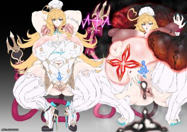 1futa 1girls arlecchino_(genshin_impact) armpit_stubble bellacabasada breasts cumflated_belly cumflation escoffier_(genshin_impact) female futa_on_female futanari genshin_impact gigantic_breasts gigantic_penis huge_breasts huge_cock intersex penis stubble