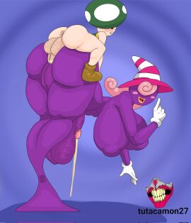 1boy 1futa anal anal_sex anus ass balls balls_bigger_than_penis big_ass big_breasts big_penis breasts breasts_bigger_than_head curvaceous curvaceous_figure curvy_figure female futa_is_bigger futa_penetrated futanari gloves green_toad hat intersex leaking_cum leaking_precum male male_on_futa mario_(series) nintendo paper_mario paper_mario:_the_thousand-year_door penis perching_position pink_hair purple_skin purple_skinned_female sex_from_behind smaller_dom_larger_sub smaller_male tagme taller_male toad_(mario) tutacamon27 vivian_(paper_mario) voluptuous voluptuous_futa witch_hat