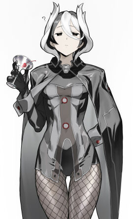 ? black_and_white_hair black_eyes black_gloves bored breasts cape female female_only fishnet_legwear fishnets fully_clothed gloves hair_between_eyes half-closed_eyes leotard light-skinned_female light_skin made_in_abyss mature mature_female ozen pale-skinned_female pale_skin pantyhose short_hair slim small_breasts solo soosaresu thigh_gap two-tone_hair wine_glass