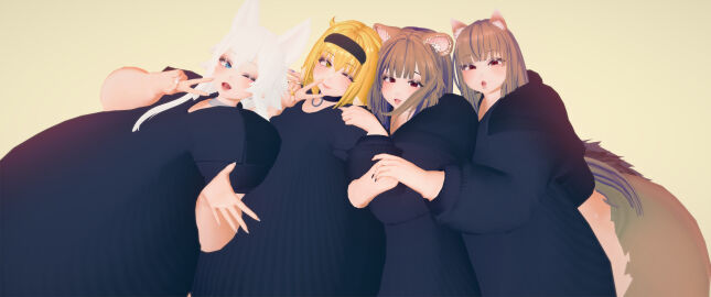 3d 4girls animal_ears armpit_hair bbw bbw_mom big_belly big_breasts bikini black_sweater blonde_hair blue_eyes blush breasts brown_hair choker chubby_belly clothed clothed_female drinking drinking_glass fat_belly female female_only fenrys headband holo hug huge_belly huge_breasts hugging hyper_breasts isekai_meikyuu_de_harem_wo kemonomimi koikatsu large_belly large_breasts laying_on_another light-skinned_female light_skin looking_at_viewer lv2_kara_cheat_datta_motoyuusha_kouho_no_mattari_isekai_life mature_female milf ngs_(artist) orange_eyes pale-skinned_female pale_skin plump pose posing posing_for_picture posing_for_the_viewer raphtalia red_eyes roxanne_(isekai_meikyuu_de_harem_wo) side_by_side simple_background source spice_and_wolf ssbbw sweater tate_no_yuusha_no_nariagari venus_body white_hair