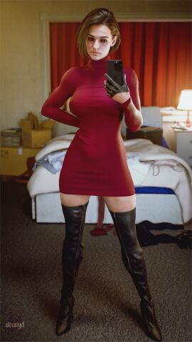 1girls 2024 3d 9:16 ada_wong_(cosplay) bed big_breasts biohazard black_eyeshadow black_gloves blue_eyes boots breasts brown_hair cardboard_box clothes_on_floor cosplay detailed_background dress erect_nipples_under_clothes female female_only gloves hair_behind_ear half_gloves hand_behind_back high_heel_boots high_heels holding_object holding_phone iphone jill_valentine jill_valentine_(sasha_zotova) leather_boots legs_apart light_makeup long_sleeves messy_room muscular muscular_arms navel navel_bulge nipple_bulge no_nude no_nudity non_nude phone pink_lips pokies red_dress resident_evil resident_evil_3 resident_evil_3_remake selfie short_dress short_hair skindentation skintight_dress solo standing stiletto_heels thigh_high_boots thighhigh_boots turtleneck turtleneck_dress xieangel zipper_boots