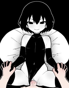 1girls akableak bare_shoulders bed_sheet black_background black_eyes black_gloves black_hair black_leotard bob_cut breasts closed_mouth clothing_aside colored_skin commentary commission covered_navel cum cum_in_pussy cum_inside ejaculation elbow_gloves empty_eyes english_commentary female female_focus flat_chest from_above gloves groin highleg highleg_leotard highres holding_hands leotard leotard_aside looking_at_viewer looking_up lying male monogatari_(series) narrowed_eyes naughty_face on_back on_bed oshino_ougi outline partially_colored penis pov pov_crotch pov_hands pussy pussy_juice sex short_hair sleeveless sleeveless_turtleneck sleeveless_turtleneck_leotard small_breasts smile spread_legs true_flat_chest turtleneck uncensored v-shaped_eyebrows vaginal_penetration vhfd white_outline white_skin wide_spread_legs