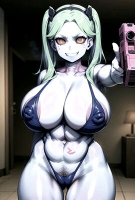 1girls abs ai_generated animated athletic big_breasts breasts cyberpunk:_edgerunners female green_hair huge_breasts long_hair looking_at_viewer musclegut muscular rebecca_(edgerunners) reficulsenpai tagme