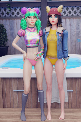 2girls female fortnite giocamolly jacuzzi skye_(fortnite) tropical_punch_zoey underwear zoey_(fortnite)