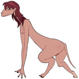 ass big_ass breasts brown_hair brown_pubic_hair dark_areola demi_transformation dolly2utopia exposed_breasts exposed_pussy fat_ass female humanoid long_arms long_body long_hair monster monster_girl monster_pussy nudity pubic_hair pussy short_legs solo_female solo_focus transformation wide_hips