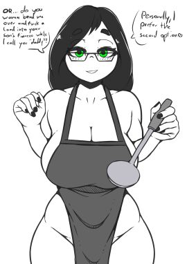 apron apron_only big_breasts blush breasts cheating cheating_girlfriend cucked_by_father curvaceous curvy curvy_figure daddy daddy_kink dirty_talk female huge_breasts naked_apron netorare ntr ntr_gf_(quin-nsfw) original original_character pov quin-nsfw roxanne_(quin-nsfw) spoon talking_to_viewer tease teasing teasing_viewer text wide_hips