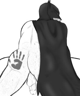 batman batman_(bruce_wayne) batman_(series) bruce_wayne dc dc_comics handprint handprint_on_ass hyzali male male_focus male_only markings spanking superhero yaoi